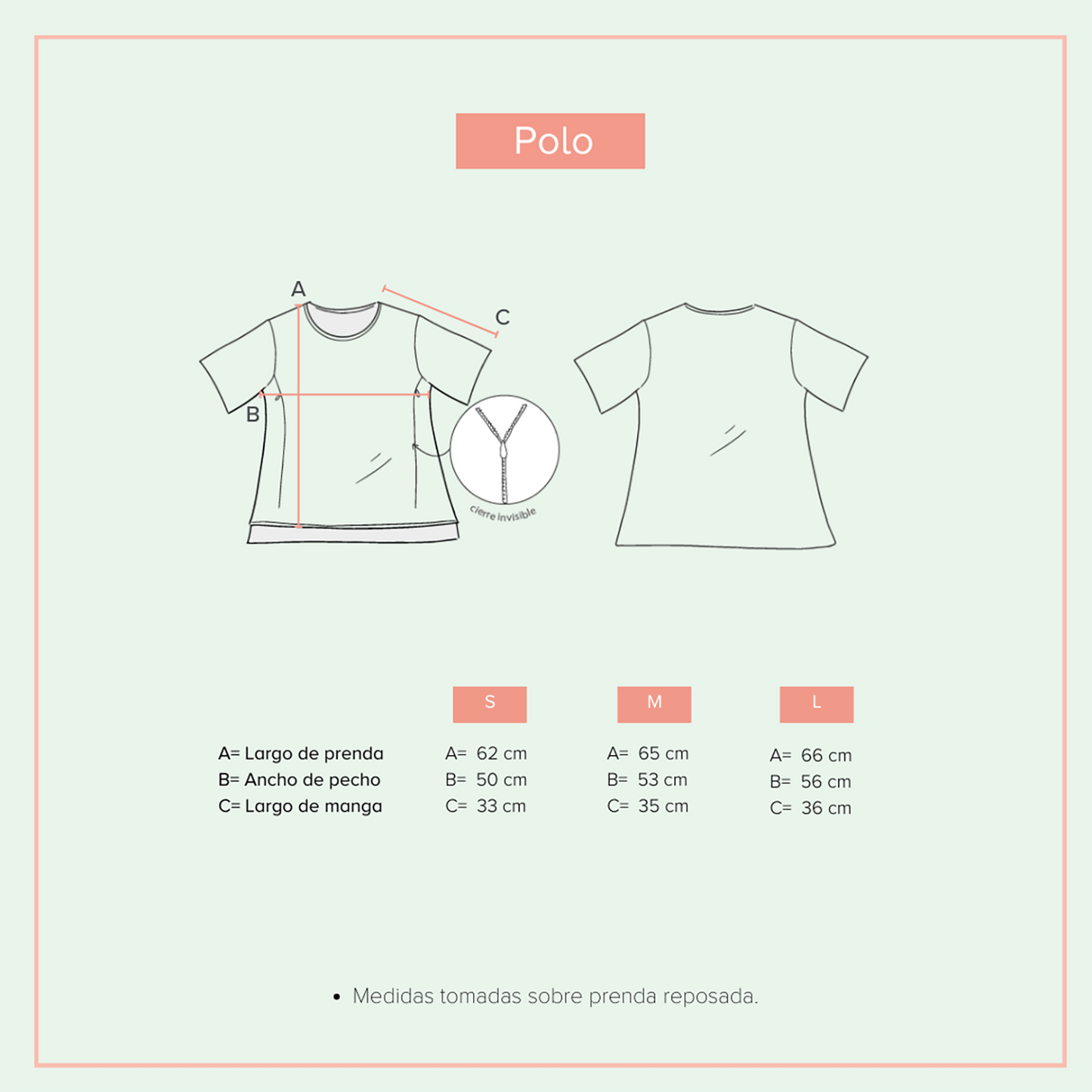 Guía de tallas del polo Wondermom.