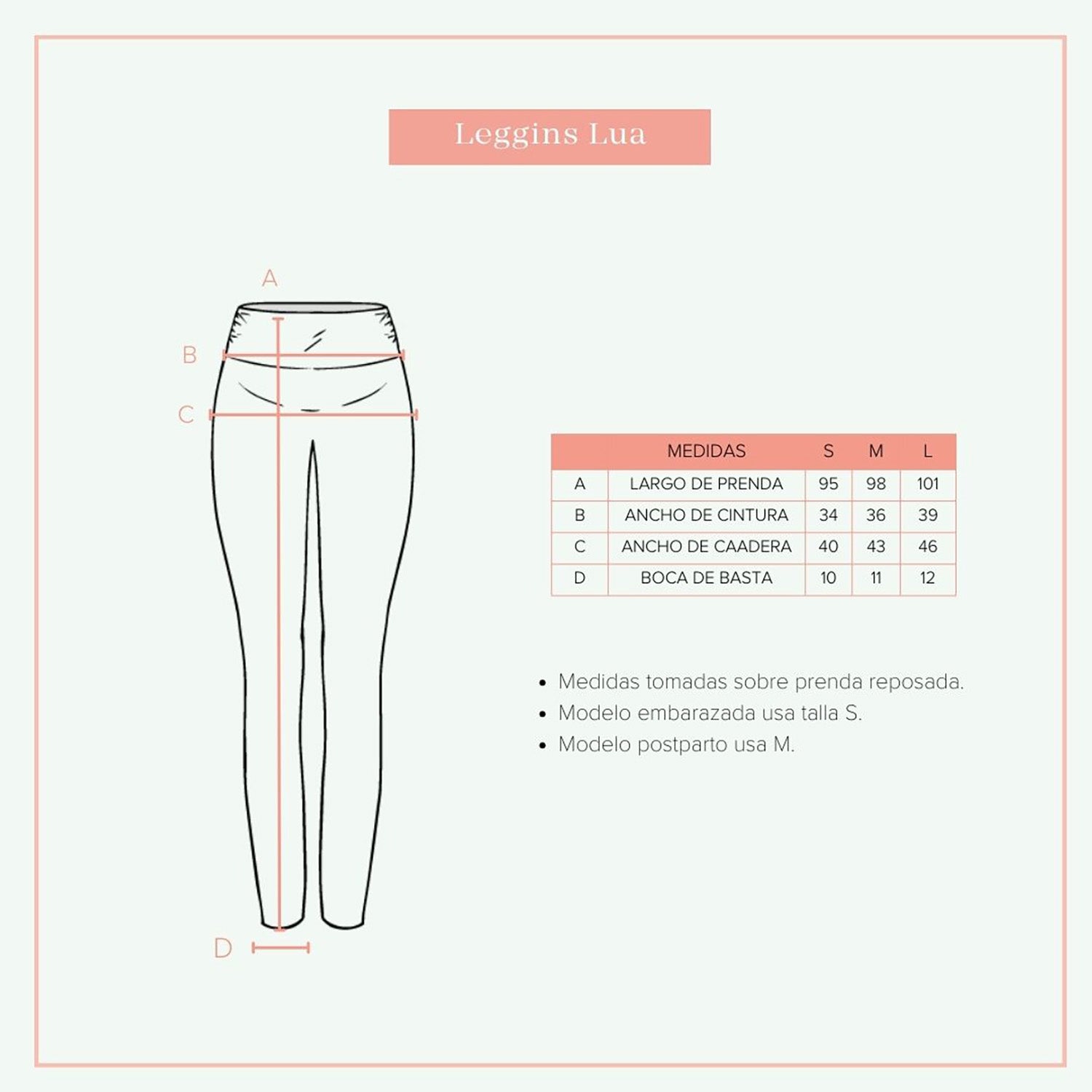 Guía de tallas de las leggins Lua.