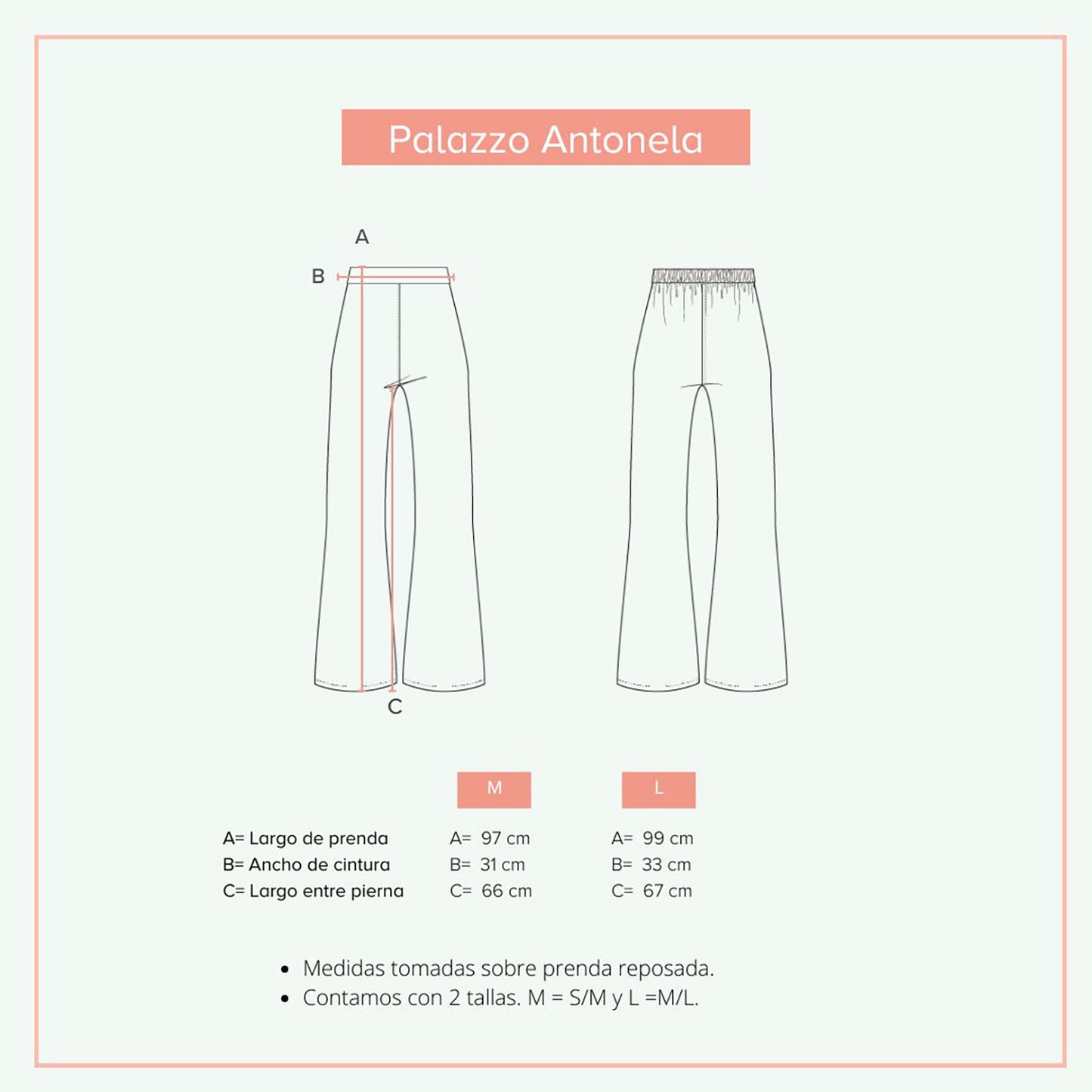 Guía de tallas del pantalón palazzo Antonella.