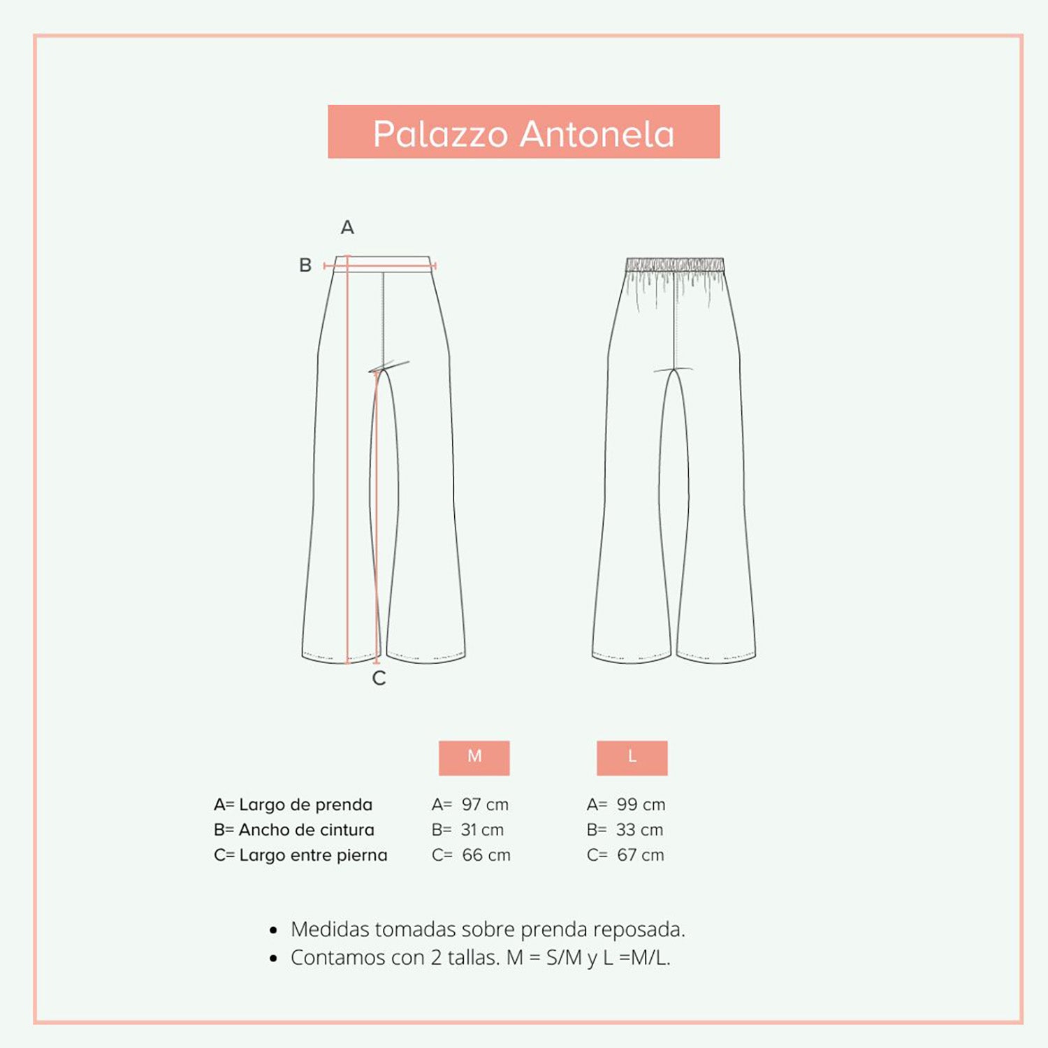 Guía de tallas del pantalón palazzo Antonella.